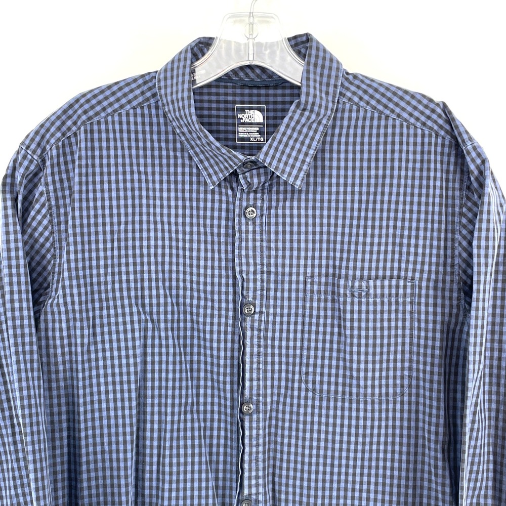 North Face Blue Gingham Button Down Shirt Mens XL‎ Long Sleeve Hiking Outdoor